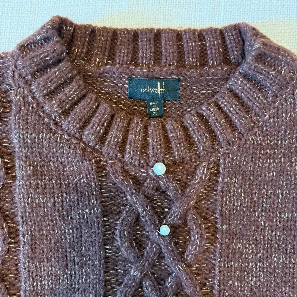 OntWelfth Metallic Knit Sleeveless Sweater Vest with Pearls – Brown Shimmer, XL - Picture 7 of 15